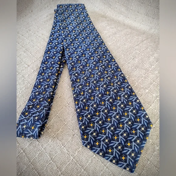 90's Vintage Robert Talbott x Nordstrom Blue & Yellow Tie, Hand Sewn in the USA - Picture 4 of 8